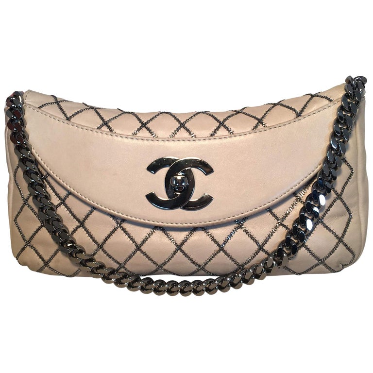 CHANEL CC Logo Half Flap Quilted Chain Shoulder Bag Leather Black