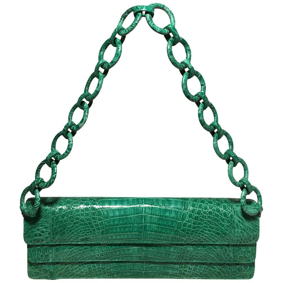 SINNOL Women's Genuine Crocodile Leather Top Handle Bag Green